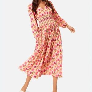 Traffic People Pink Long Sleeve V-Neck Sundress